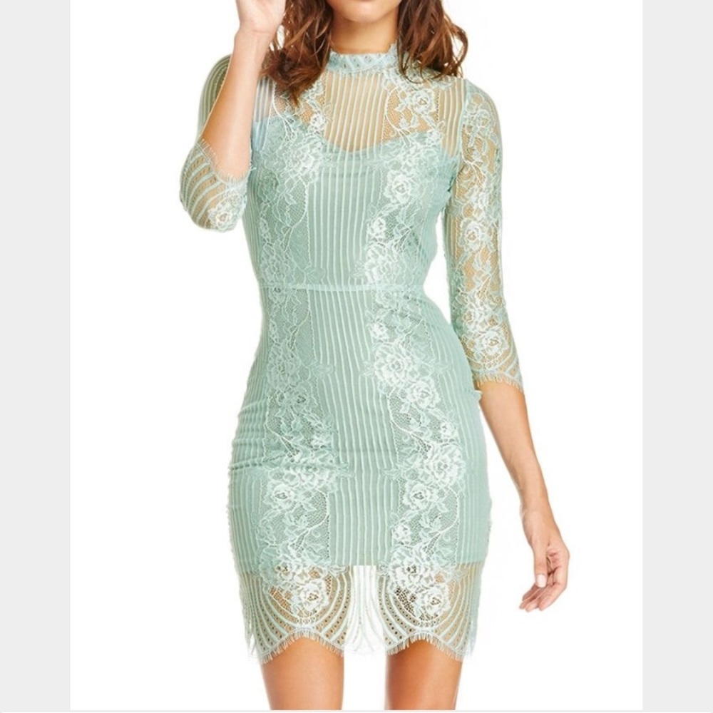 💚 For Love & Lemons Rosette Lace Dress in Sage XS